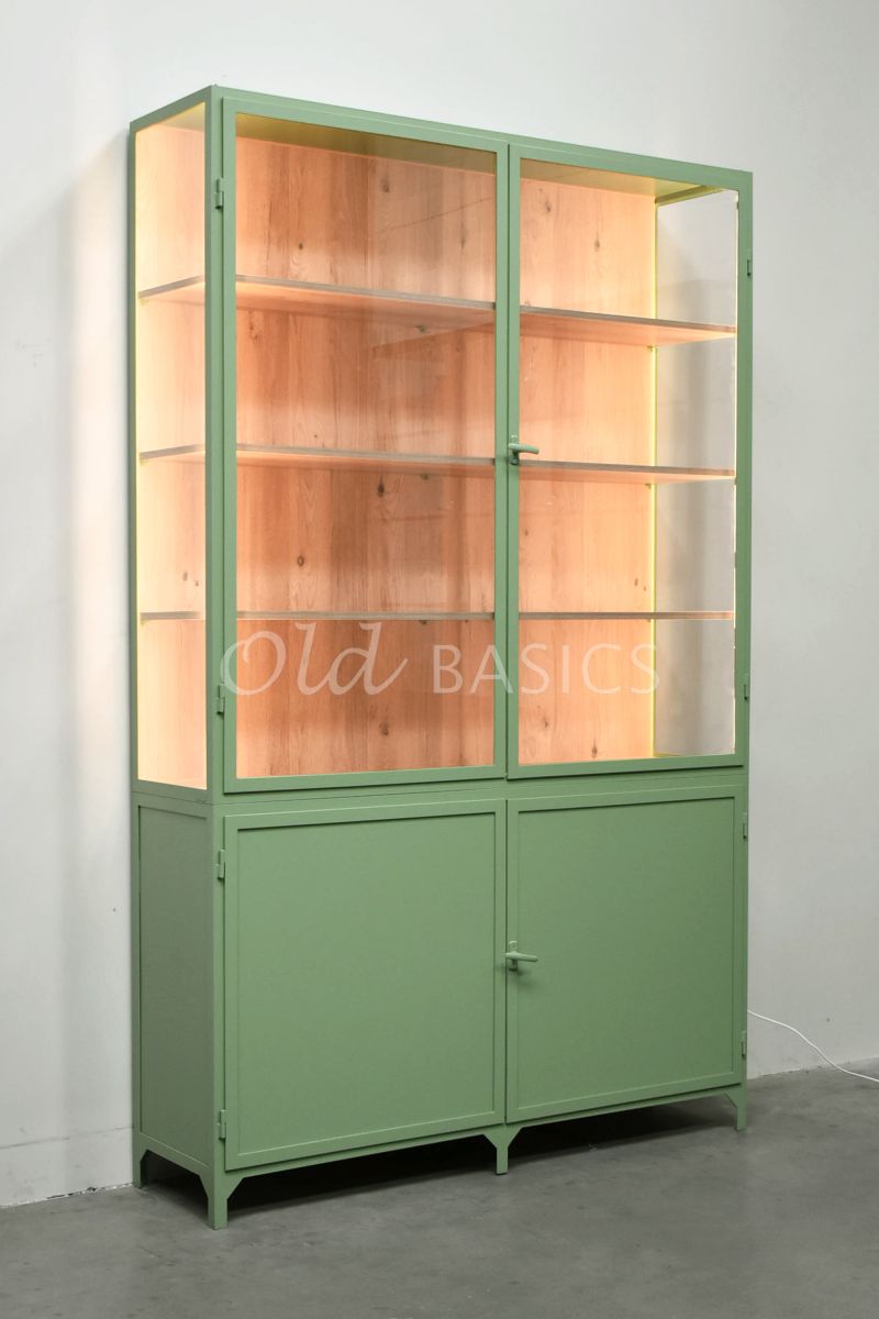 Apothekerskast Demi  Oak LED, 2 deuren, RAL6021, groen, materiaal staal
